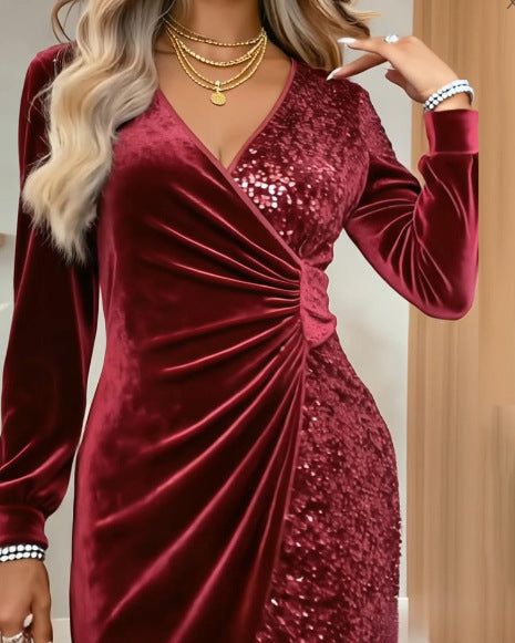 Elegant Sequin Wrap Party Dress™
