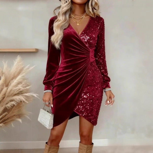 Elegant Sequin Wrap Party Dress™