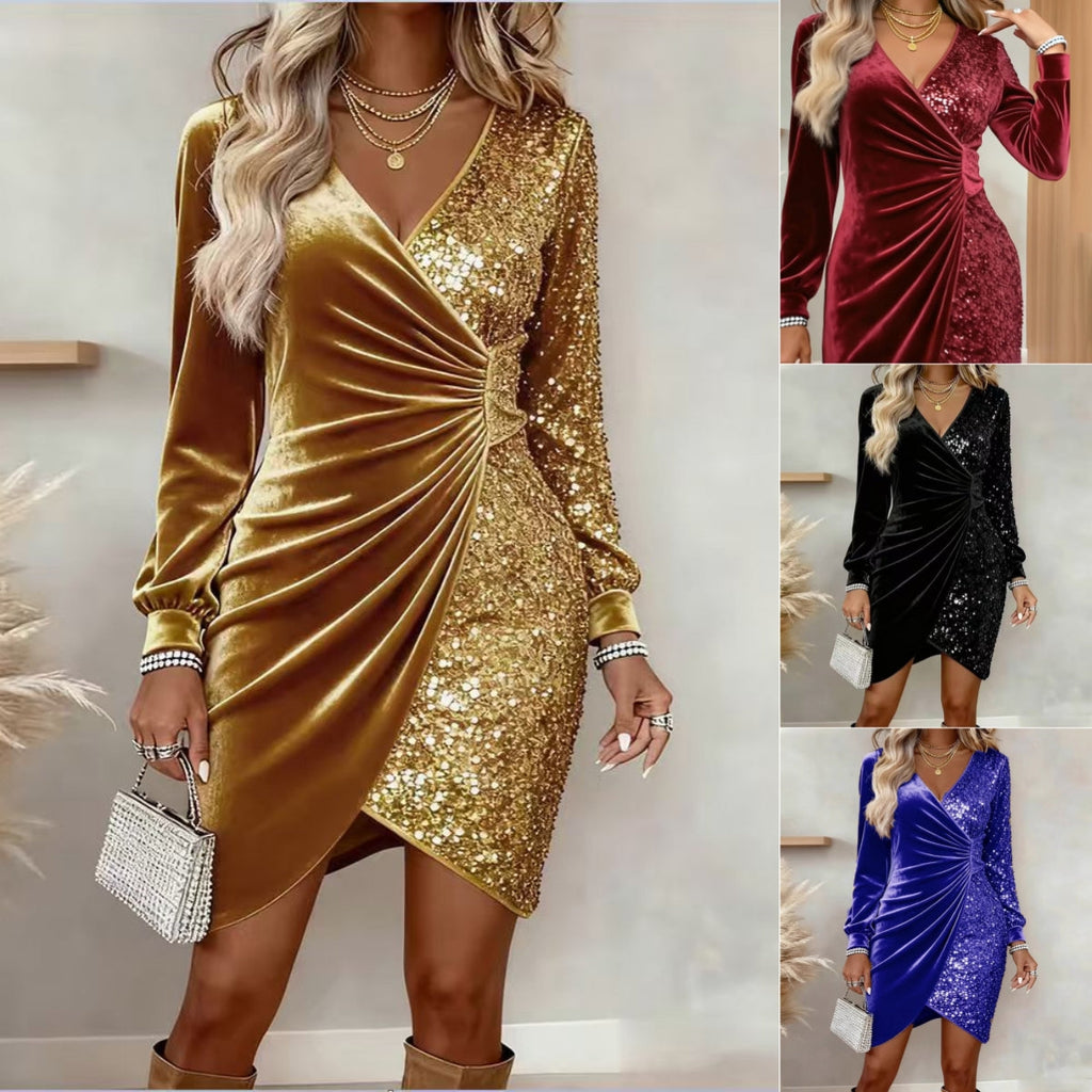 Elegant Sequin Wrap Party Dress™