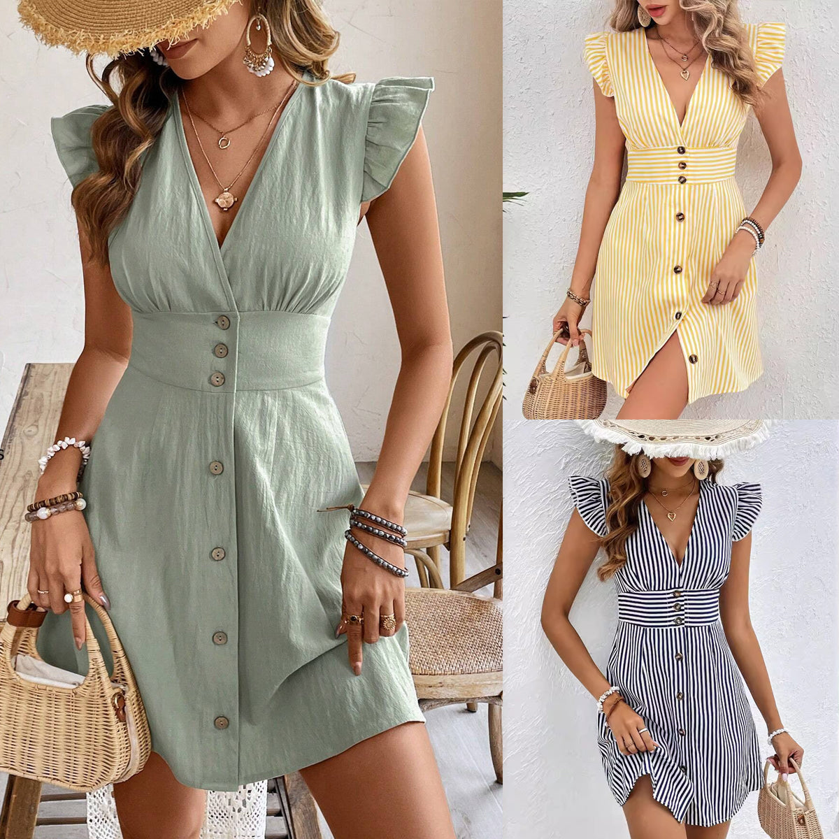 Summer Striped Button Dress